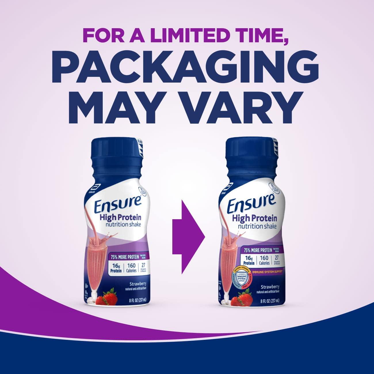 Ensure High Protein Nutritional Shake, 16g Protein, Meal Replacement Shakes, With Nutrients to Support Immune System Health, Strawberry, 8 fl oz, 24 Count