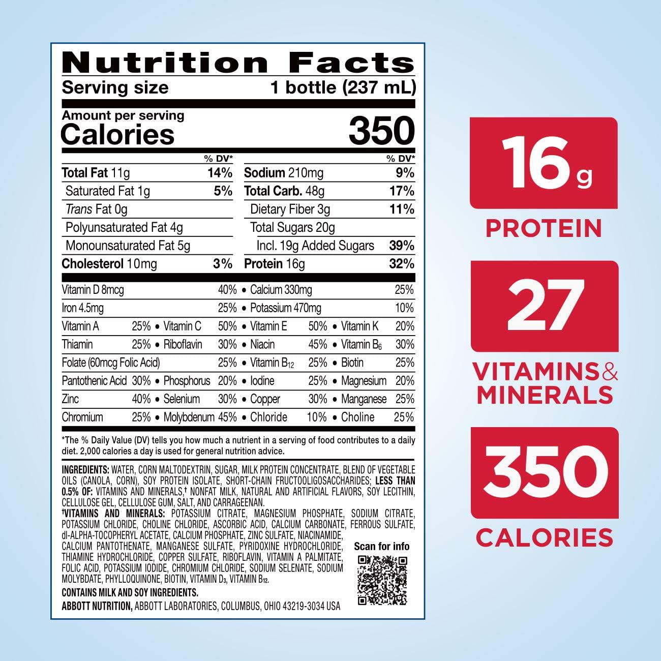 Ensure Plus Nutrition Shake with Fiber, 24 Count, 16 Grams of Protein, Meal Replacement Shake, Vanilla, 8 Fl Oz