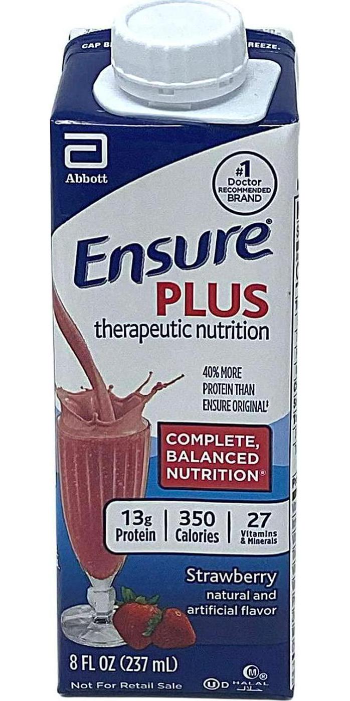 Ensure Plus Strawberry Therapeutic Nutrition, 8 Ounce Recloseable Carton, Abbott 64907 - Case Of 24