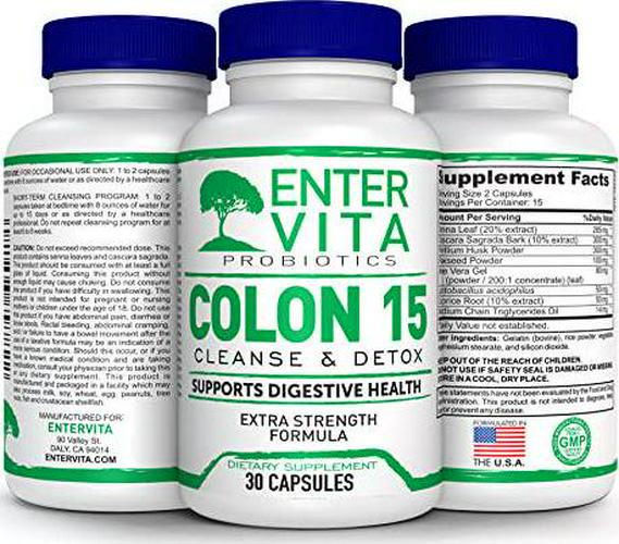 Entervita Colon 15 Day Fast-Easy Extra-Strength Cleanse and Detox with Natural Laxatives and Probiotic 30 aps