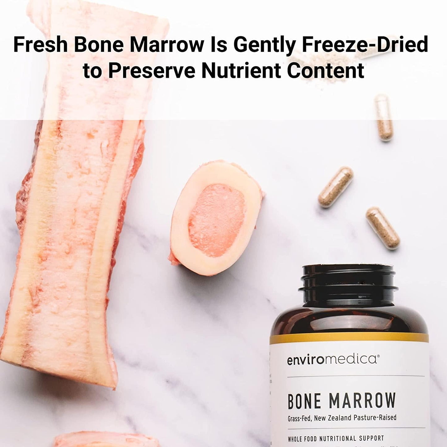 Enviromedica Freeze-Dried Bone Marrow Complex with Cartilage and MCHA Whole Bone from Grass-Fed Pastured New Zealand Bovine (120ct)