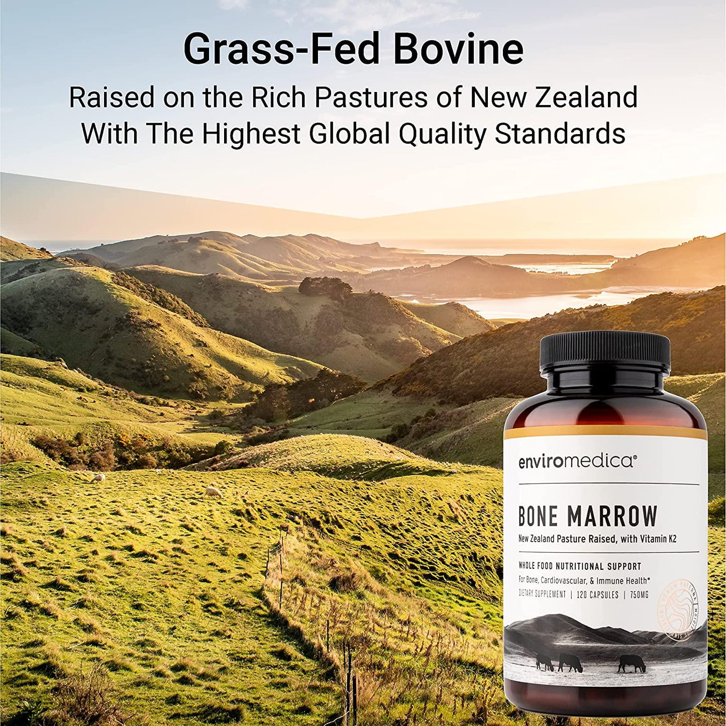 Enviromedica Freeze-Dried Bone Marrow Complex with Cartilage and MCHA Whole Bone from Grass-Fed Pastured New Zealand Bovine (120ct)