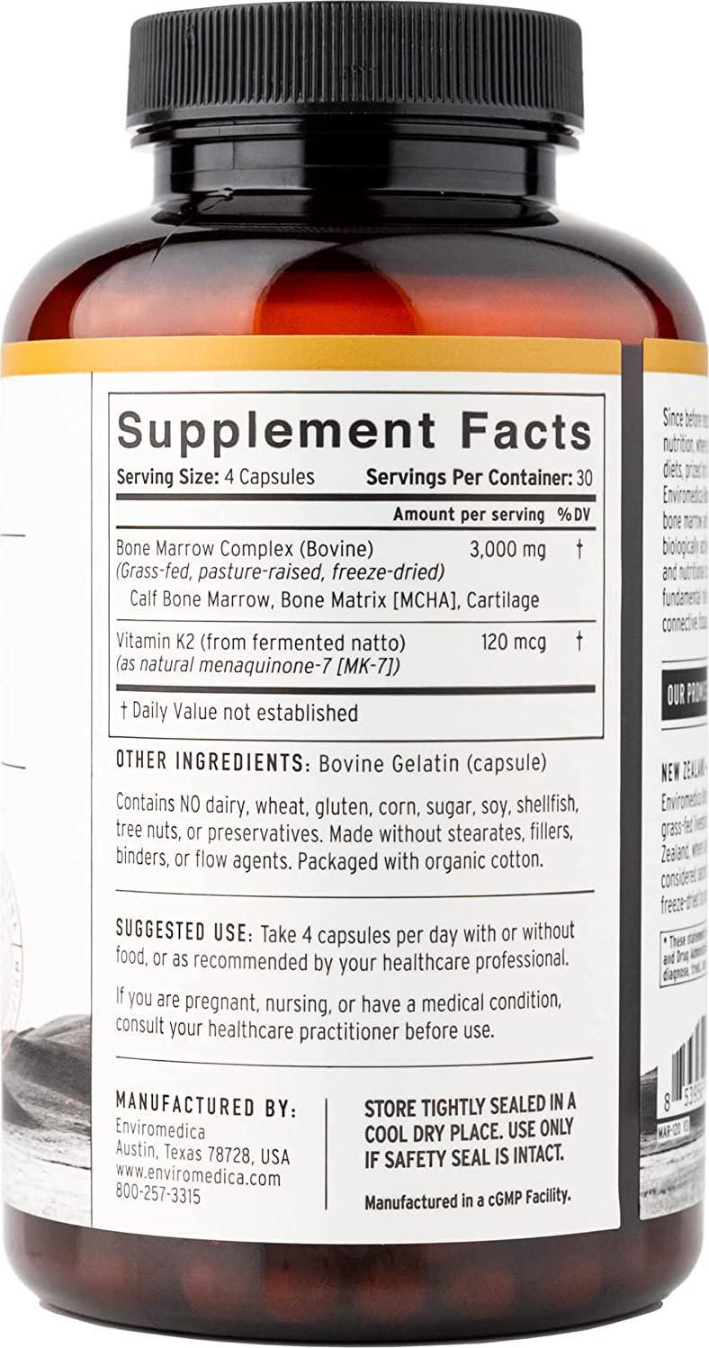 Enviromedica Freeze-Dried Bone Marrow Complex with Cartilage and MCHA Whole Bone from Grass-Fed Pastured New Zealand Bovine (120ct)
