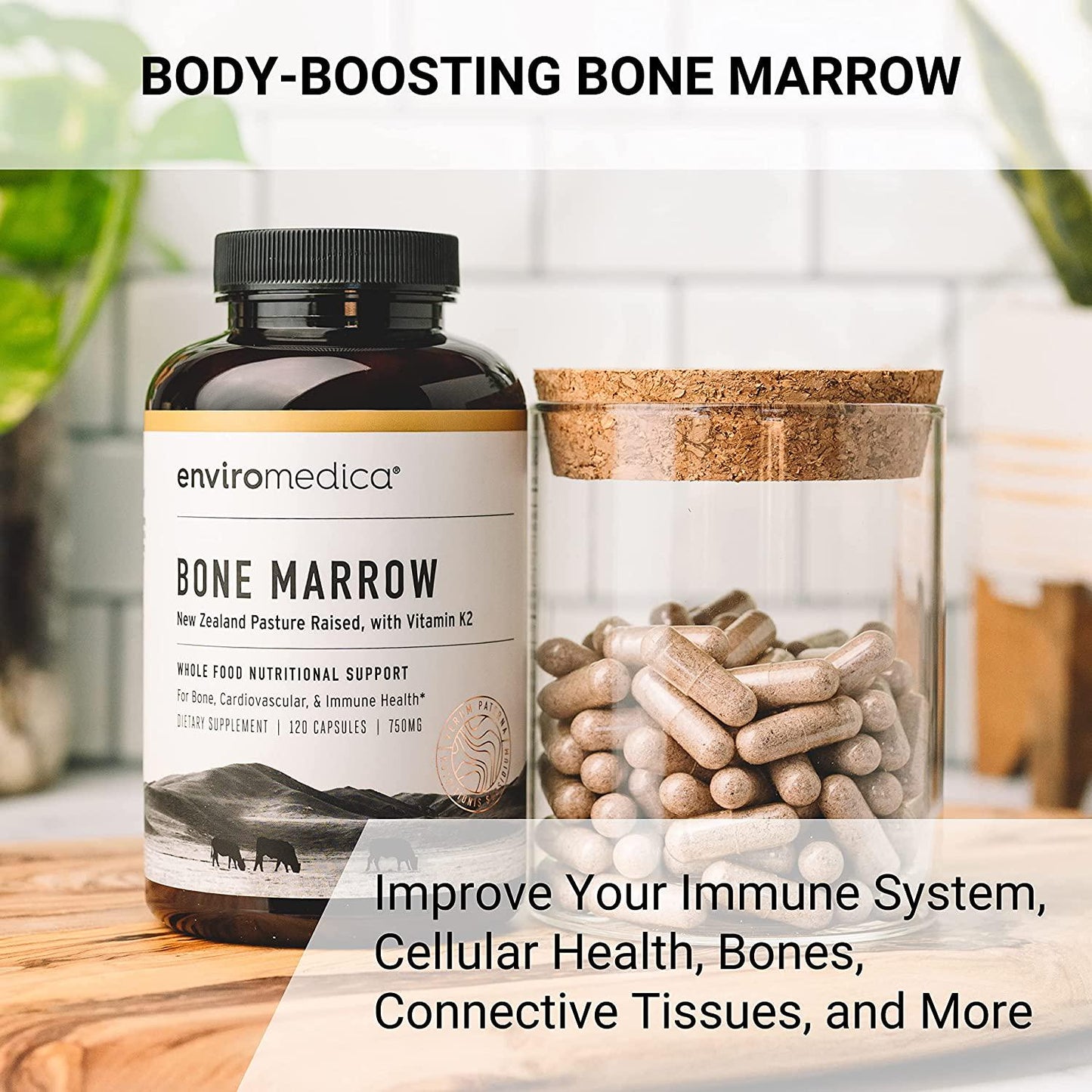 Enviromedica Freeze-Dried Bone Marrow Complex with Cartilage and MCHA Whole Bone from Grass-Fed Pastured New Zealand Bovine (120ct)