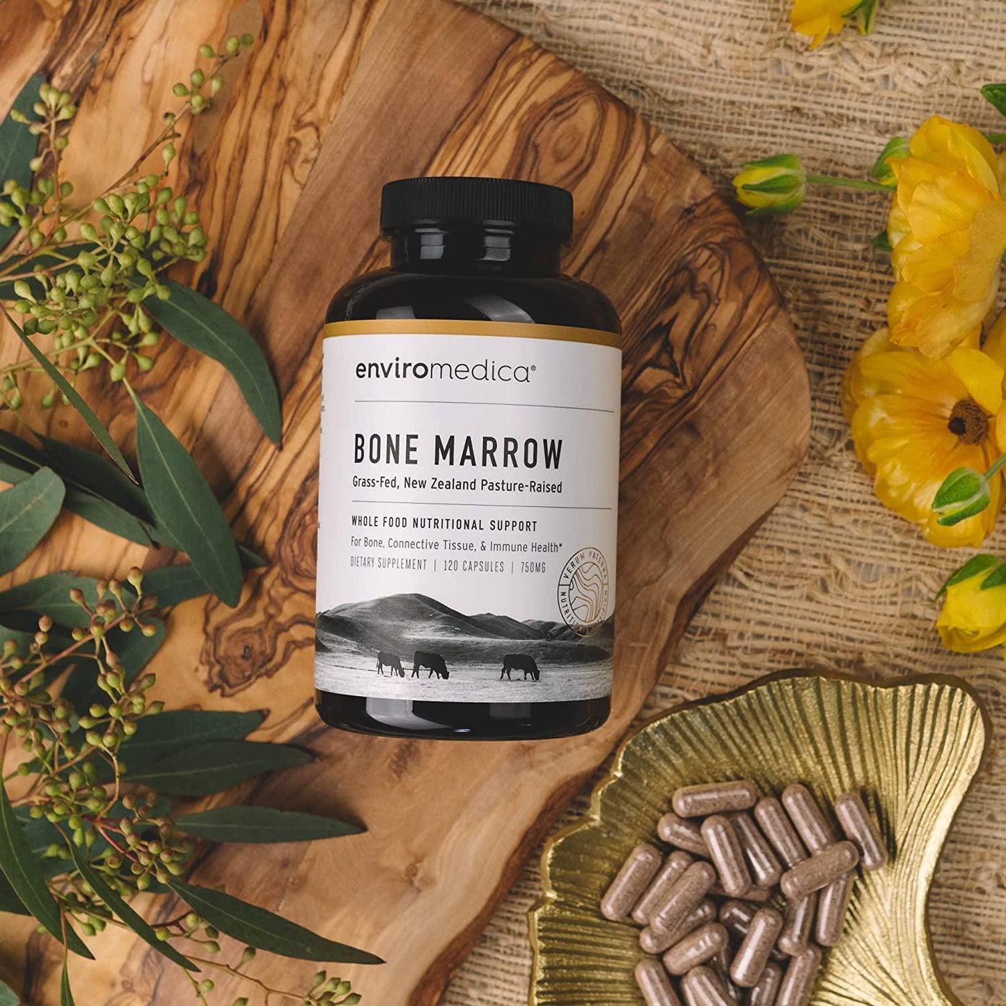 Enviromedica Freeze-Dried Bone Marrow Complex with Cartilage and MCHA Whole Bone from Grass-Fed Pastured New Zealand Bovine (120ct)