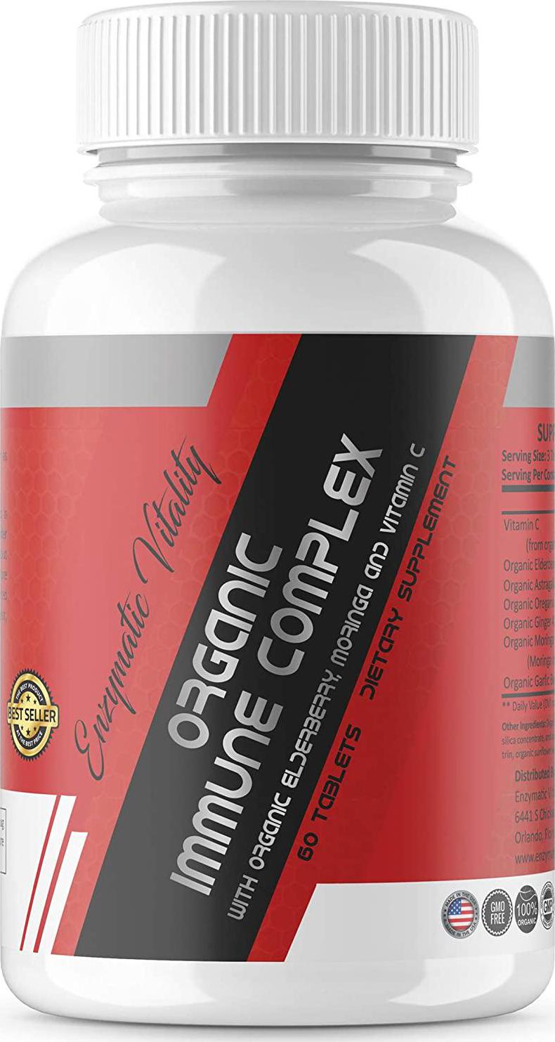 Enzymatic Vitality Organic Immune System Booster - Vitamin C - Organic Elderberry - Organic Moringa Organic Ginger and Organic Garlic Extract