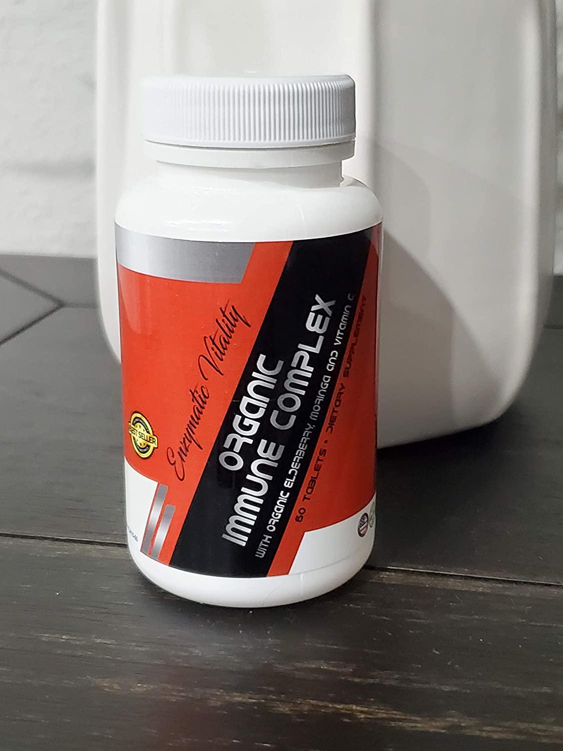 Enzymatic Vitality Organic Immune System Booster - Vitamin C - Organic Elderberry - Organic Moringa Organic Ginger and Organic Garlic Extract