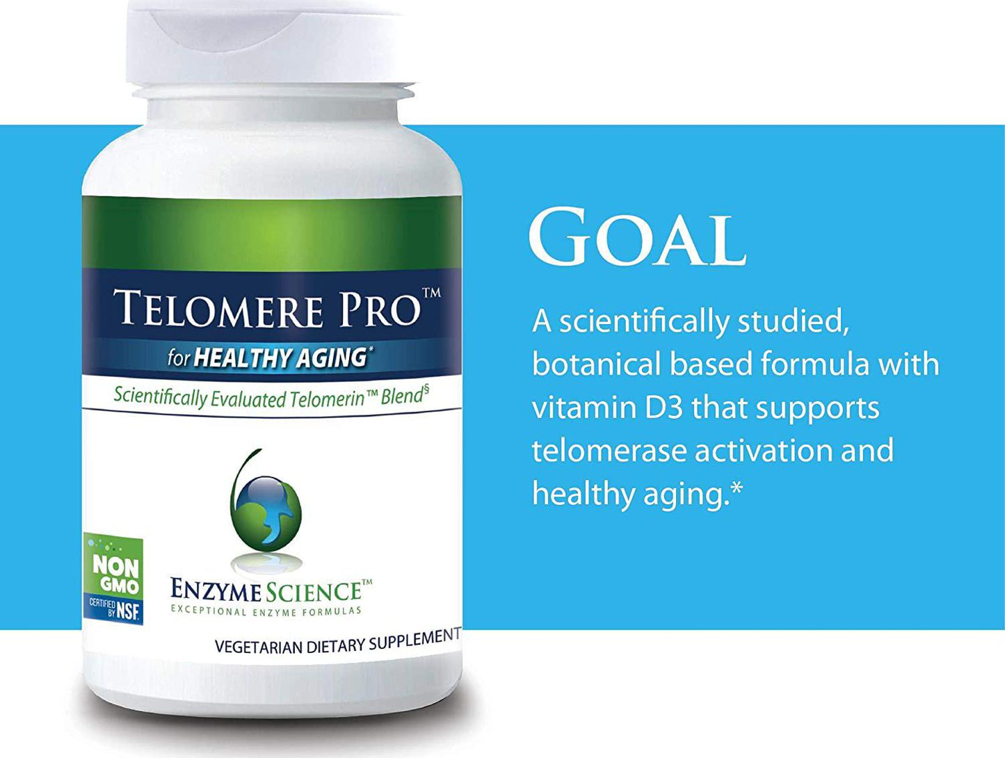 Enzyme Science Telomere Pro , 30 Capsules Supports Cellular Health, Energy Production, and Healthy Aging  Formulated with Vitamin D3, Rhodiola, and Astragalus Natural Telomerase Supplement