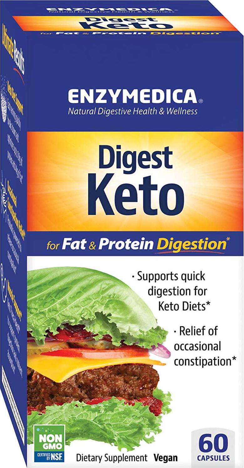 Enzymedica, Digest Keto, Digestive Aid for Relief from Occasional Constipation, 2 Billion CFU Probiotic, Vegan, Gluten Free, Non-GMO, 60 Capsules (30 Servings)