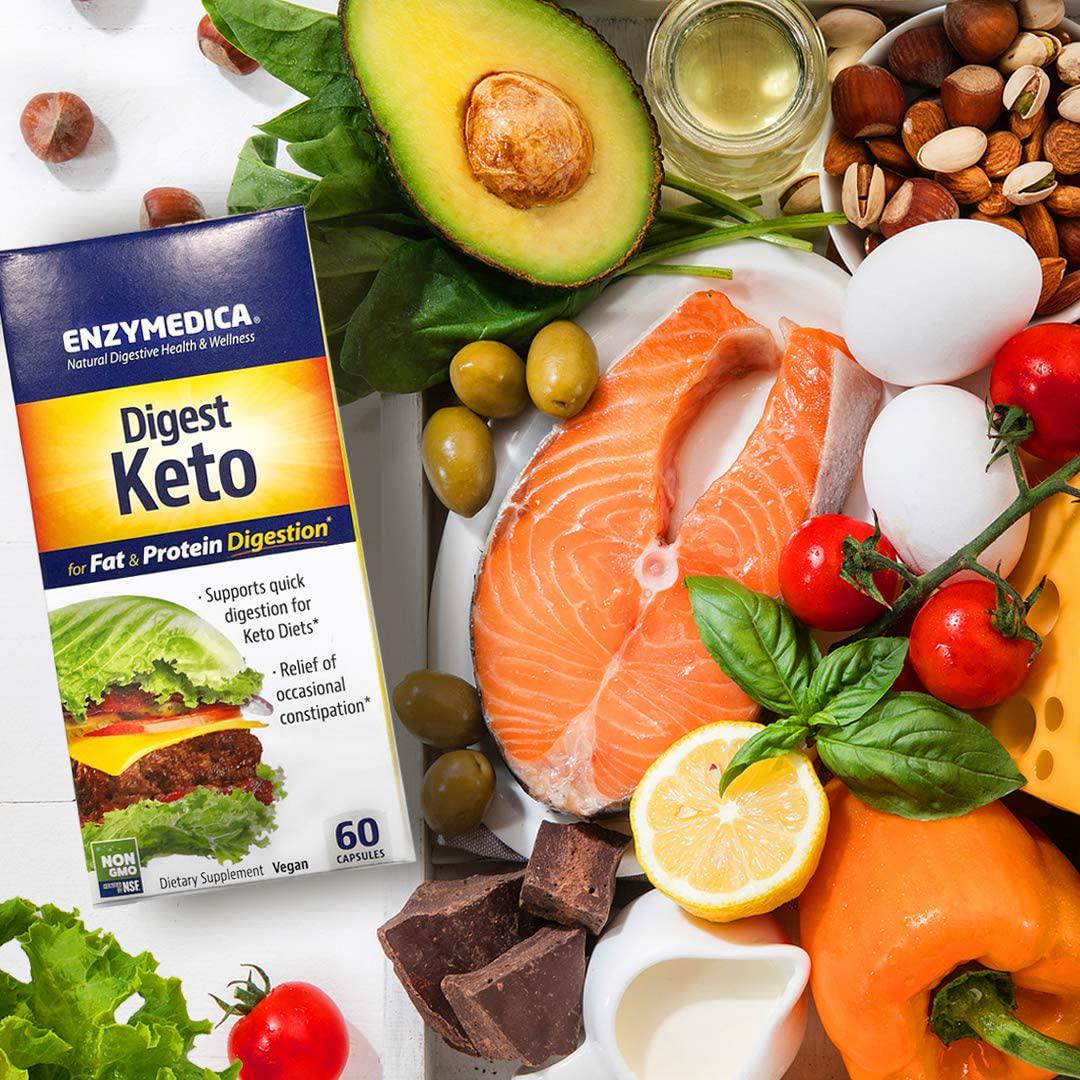 Enzymedica, Digest Keto, Digestive Aid for Relief from Occasional Constipation, 2 Billion CFU Probiotic, Vegan, Gluten Free, Non-GMO, 60 Capsules (30 Servings)