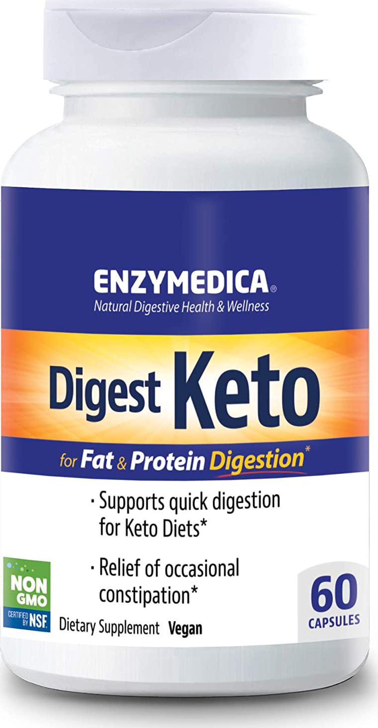 Enzymedica, Digest Keto, Digestive Aid for Relief from Occasional Constipation, 2 Billion CFU Probiotic, Vegan, Gluten Free, Non-GMO, 60 Capsules (30 Servings)