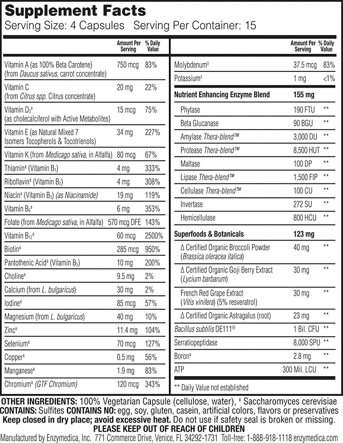 Enzymedica Enzyme Nutrition Multi-Vitamin Women s 50 60 Capsules