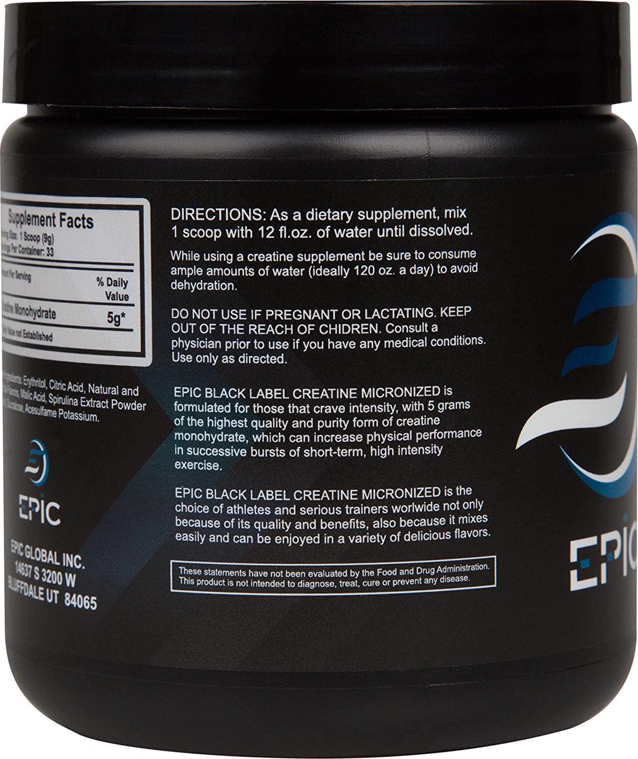 Epic Black Label Creatine Micronized (Blue Raspberry Flavor - 300 Grams)