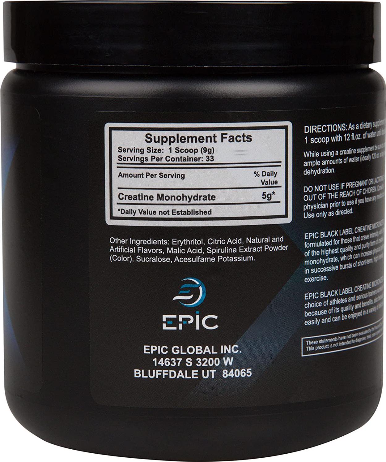 Epic Black Label Creatine Micronized (Blue Raspberry Flavor - 300 Grams)