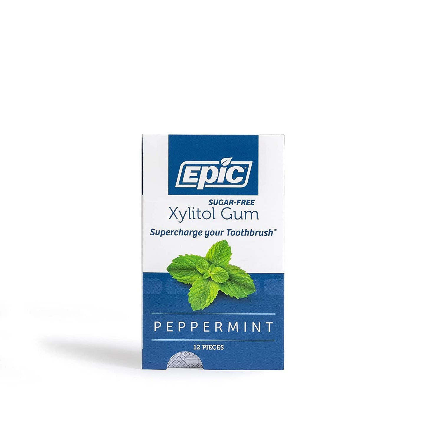 Epic Xylitol Chewing Gum - Sugar Free and Aspartame Free Chewing Gum Sweetened w/ Xylitol for Dry Mouth and Gum Health (Peppermint, 12-Piece Pack, 12 Packs)