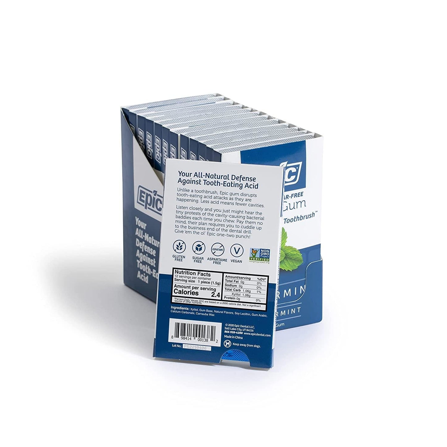 Epic Xylitol Chewing Gum - Sugar Free and Aspartame Free Chewing Gum Sweetened w/ Xylitol for Dry Mouth and Gum Health (Peppermint, 12-Piece Pack, 12 Packs)