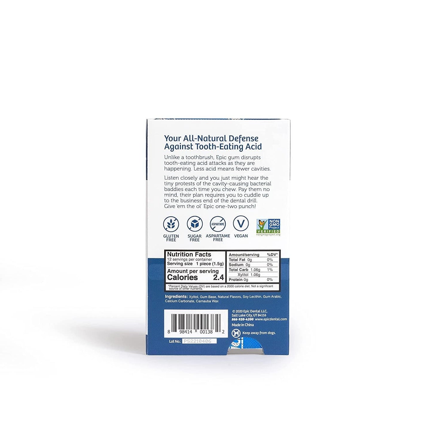 Epic Xylitol Chewing Gum - Sugar Free and Aspartame Free Chewing Gum Sweetened w/ Xylitol for Dry Mouth and Gum Health (Peppermint, 12-Piece Pack, 12 Packs)