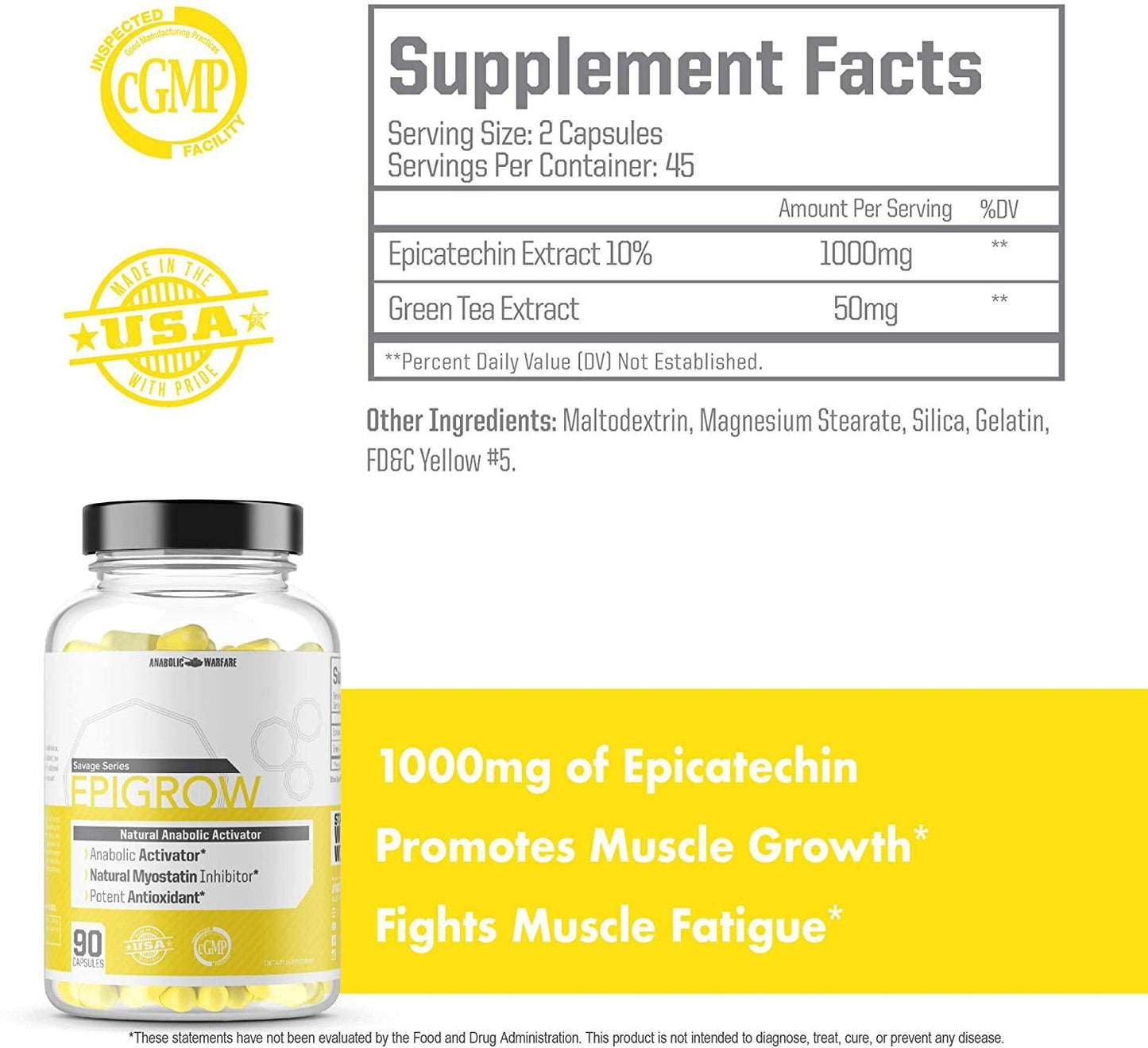 Epigrow Anabolic Activator by Anabolic Warfare Myostatin Inhibitor and Nitric Oxide Booster with Epicatechin to Help Promote Strength and Muscle Growth (90 Capsules)