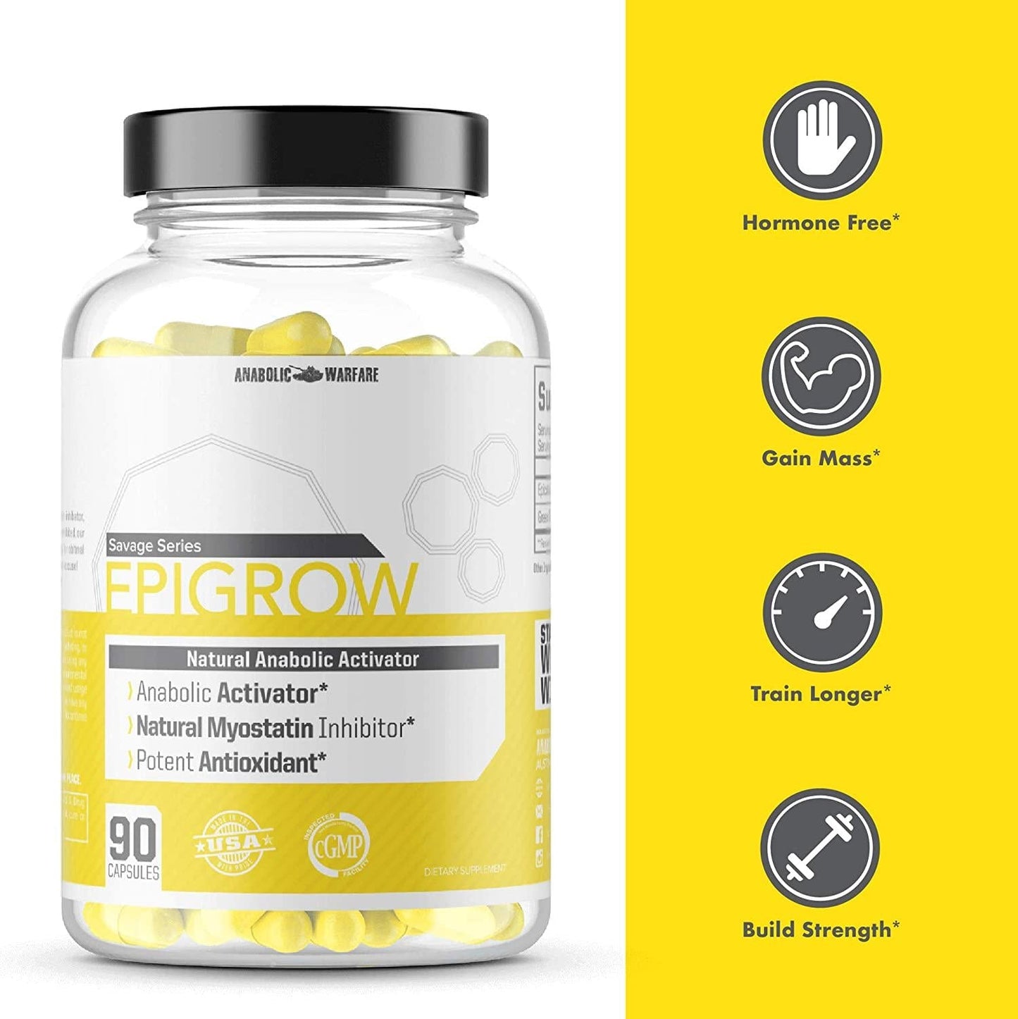 Epigrow Anabolic Activator by Anabolic Warfare Myostatin Inhibitor and Nitric Oxide Booster with Epicatechin to Help Promote Strength and Muscle Growth (90 Capsules)