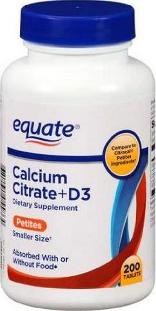 Equate Calcium Citrate + D3 Petites Dietary Supplement Tablets, 200 count