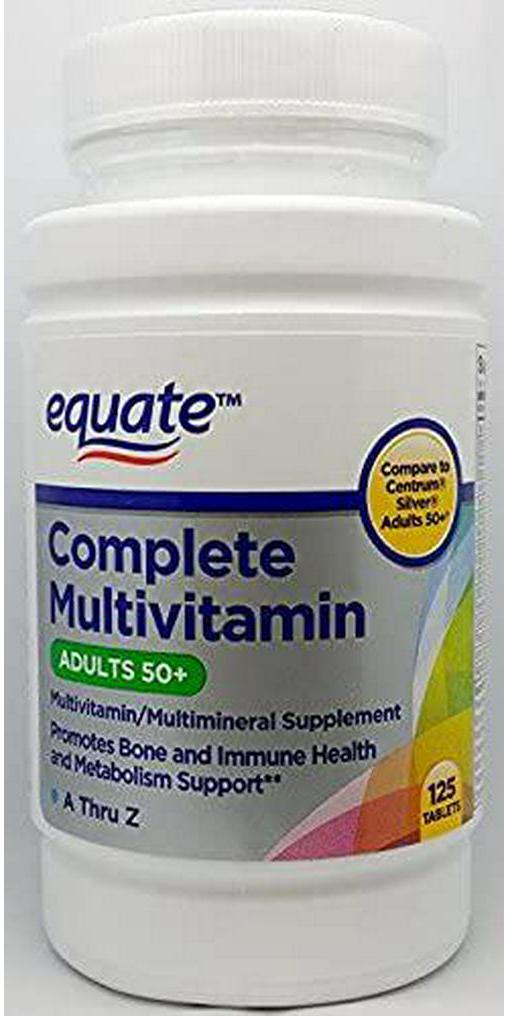 Equate Complete Multivitamin, Adults 50+, A Thru Z, 125ct, Compare to Centrum Silver Adults 50+