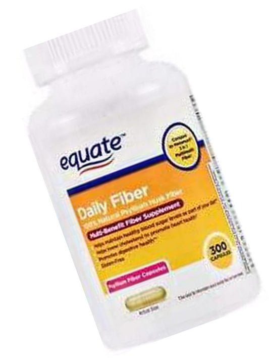 Equate Daily Fiber Multi-Benefit Natural Psyllium Husk Fiber, 300 Capsules (Pack of 2)