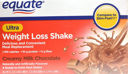 Equate Ultra Weight Loss Shake, Creamy Milk Chocolate, 11 Ounce Can, Pack of 6