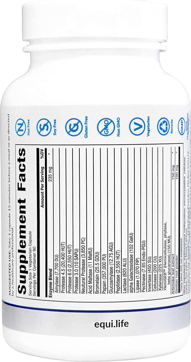 EquiLife - Daily Digestive Enzyme, Gut Health and Colon Support, Constipation Relief, Digestion Aid, Bloating and Gas Relief, Aids Nutrient Absorption, Ideal for Food Sensitivity, Vegan (90 Servings)