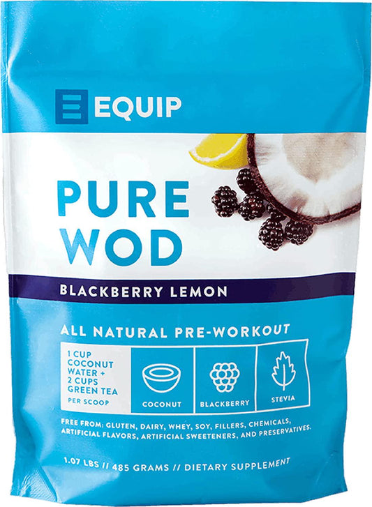 Equip Foods PureWOD Natural PreWorkout Energy Powder Drink Mix - with Vitamin C, Green Tea Extract, Creatine Powder, and L Carnitine - 1.07 Pounds, BlackBerry Lemon - Naturally Boosts Your Workouts