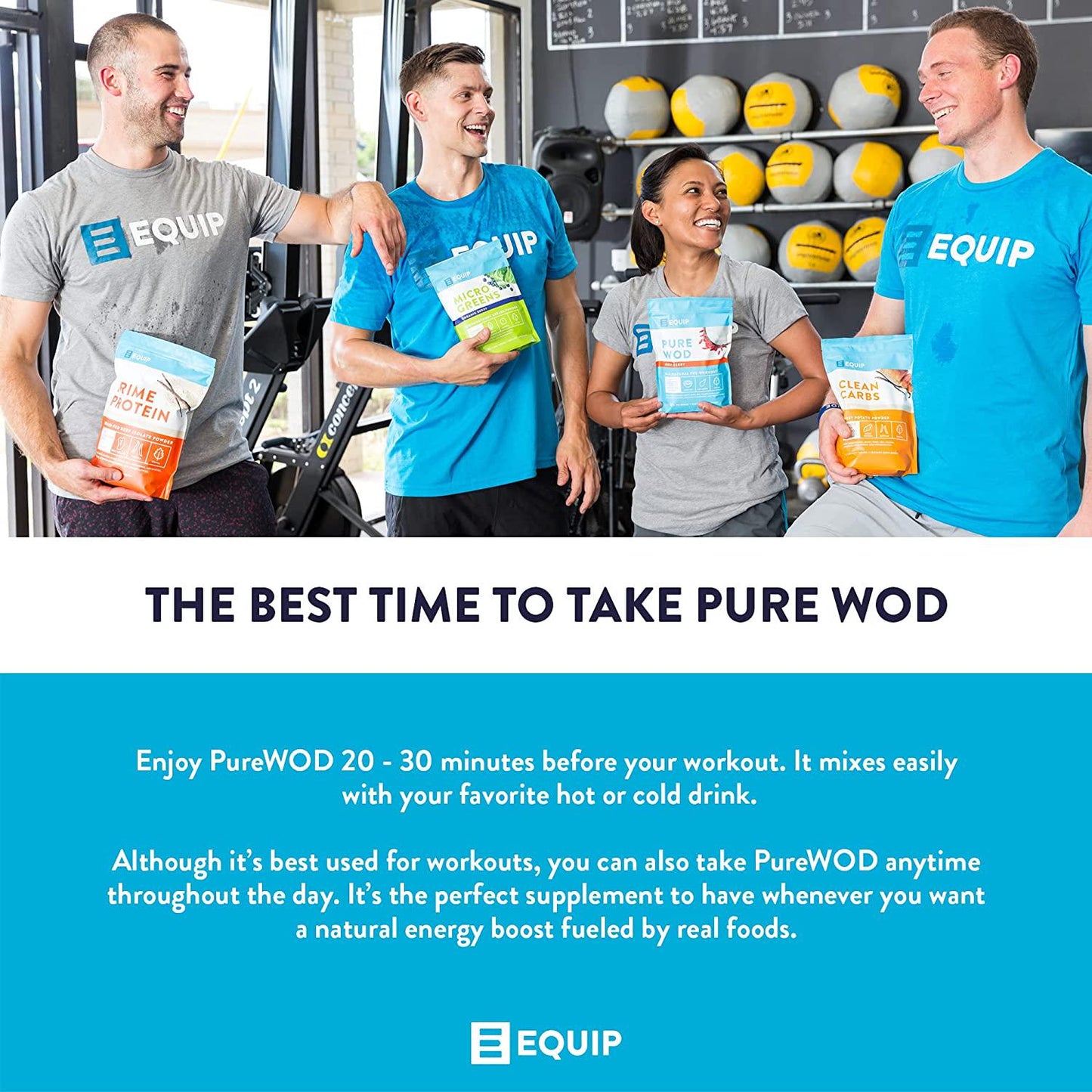 Equip Foods PureWOD Natural PreWorkout Energy Powder Drink Mix - with Vitamin C, Green Tea Extract, Creatine Powder, and L Carnitine - 1.07 Pounds, BlackBerry Lemon - Naturally Boosts Your Workouts