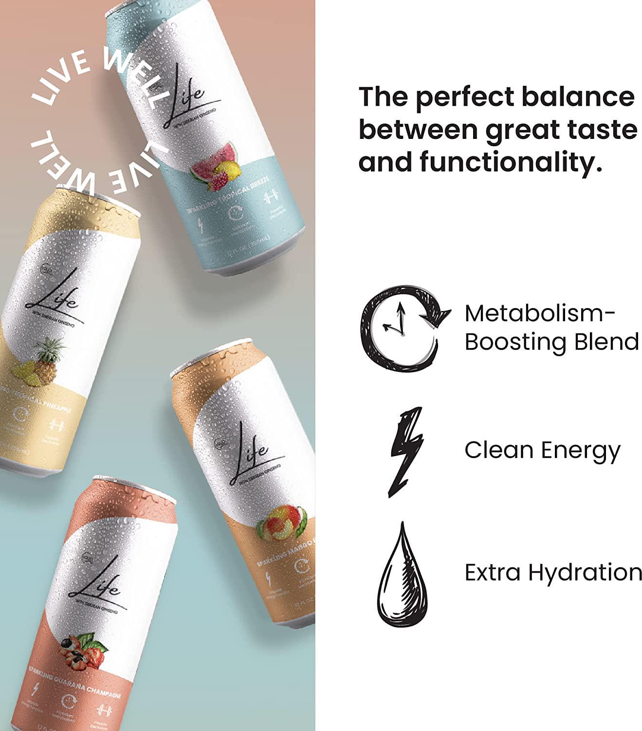 Equo Life Clean Energy Drink with Siberian Ginseng, 12 Fl Oz, Pack of 12, 4-Flavor Sampler Pack