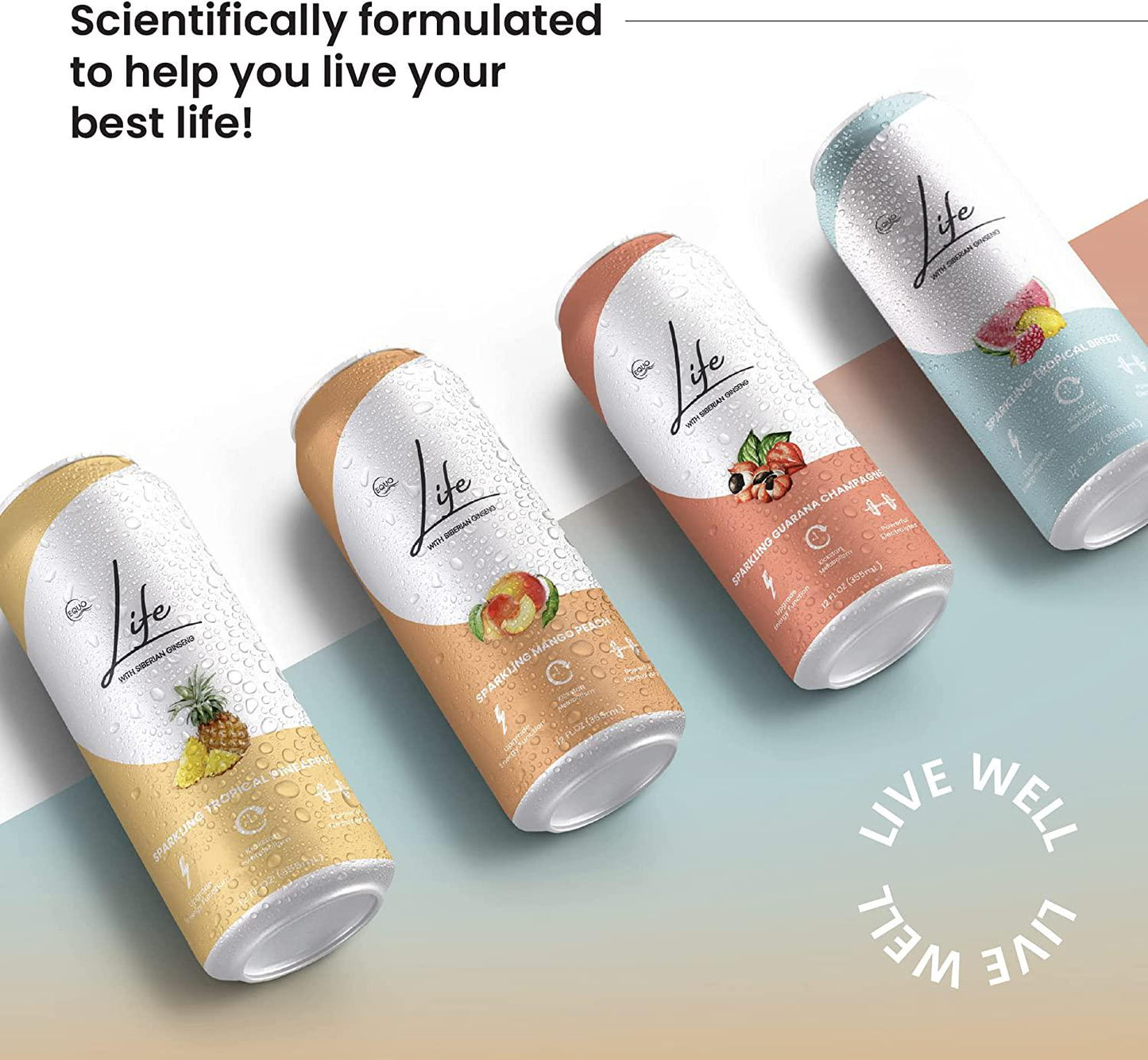 Equo Life Clean Energy Drink with Siberian Ginseng, 12 Fl Oz, Pack of 12, 4-Flavor Sampler Pack