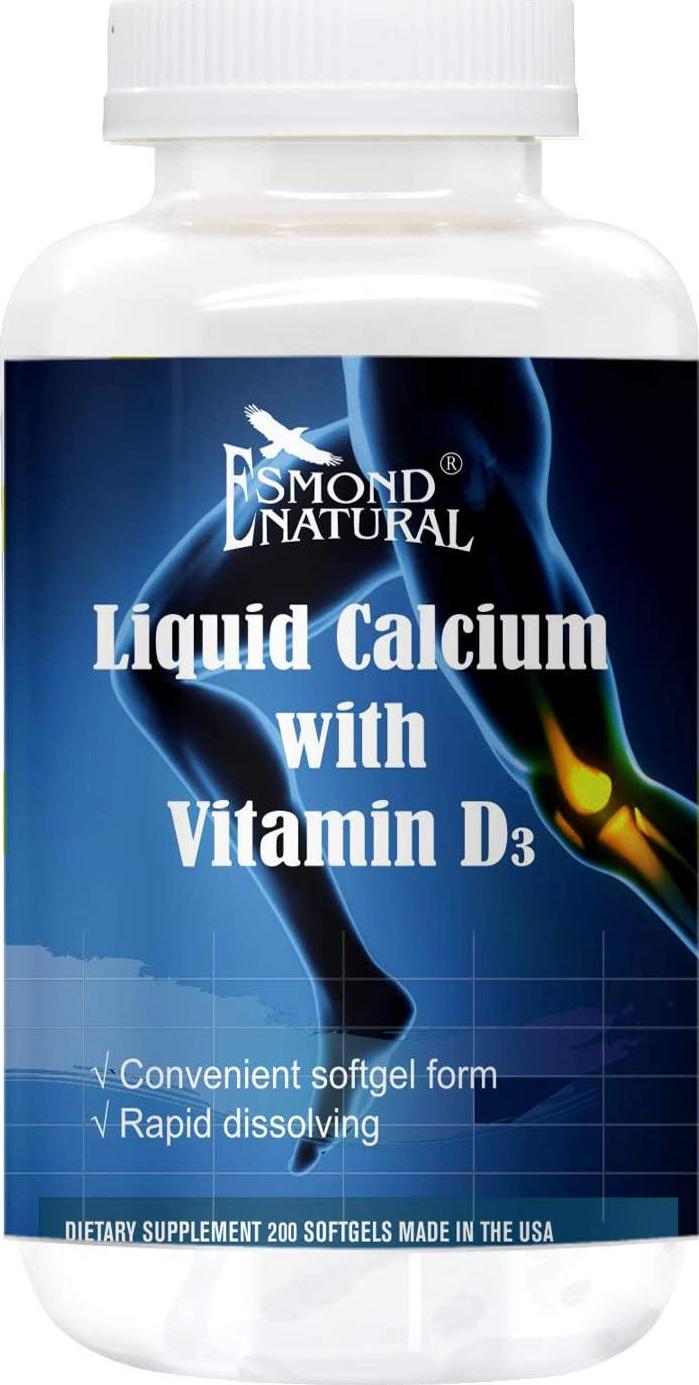 Esmond Natural: Liquid Calcium with Vitamin D3 (Rapid Dissolving), Made in USA, FDA Facility, GMP, Natural Products Assn Certified-200 Softgels