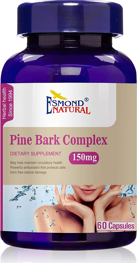 Esmond Natural: Pine Bark Complex (Antioxidants to Protect Cells from Free Radical Damage), Made in USA, FDA Facility, GMP, Natural Products Assn Certified-150mg, 60 Capsules