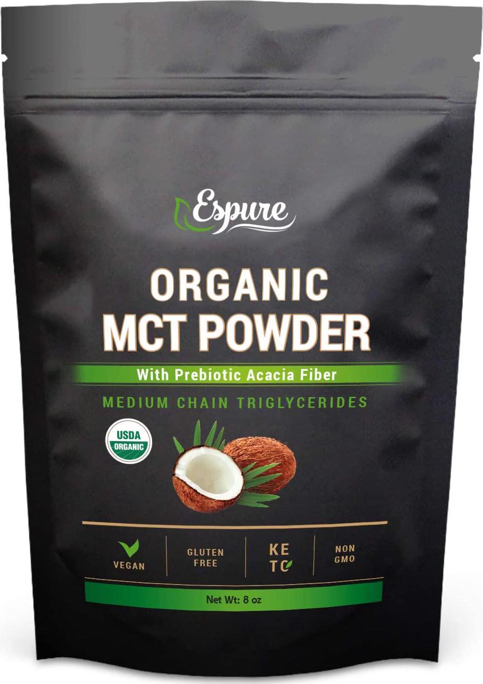 Espure Organic MCT Powder - USDA Certified, with Prebiotic Acacia Fiber; Keto Friendly, Vegan, Gluten Free; 8oz