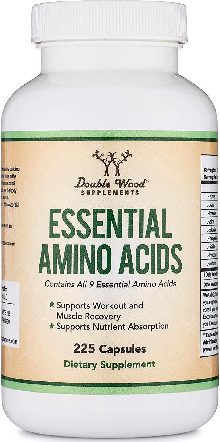 Essential Amino Acids - 1 Gram Per Serving Powder Blend of All 9 Essential Aminos (EAA) and all Branched-Chain Aminos (BCAAs) (Leucine, Isoleucine, Valine) 225 Capsules by Double Wood Supplements
