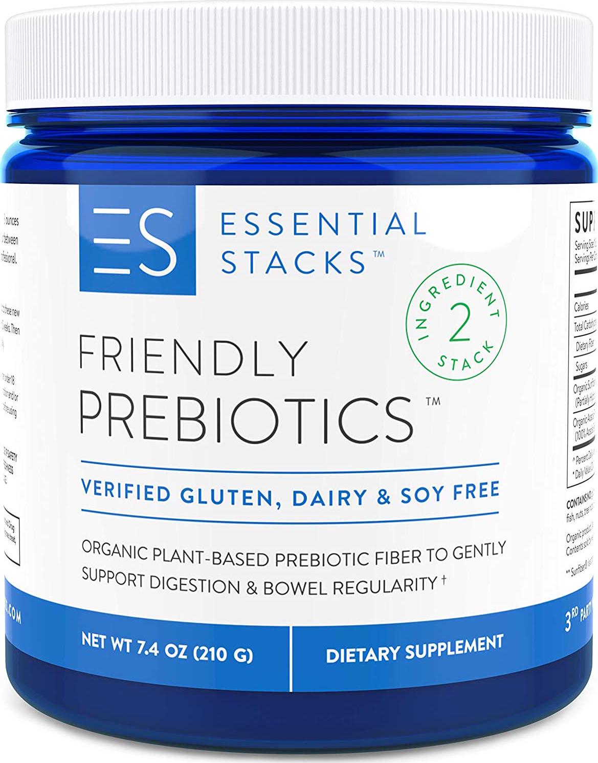 Essential Stacks Friendly Prebiotics Powder - Organic Prebiotic Fiber to Support Gut Bacteria, Digestive Health and Weight Management. Non-GMO, Plant-Based and Gluten, Dairy and Soy Free - Unflavored