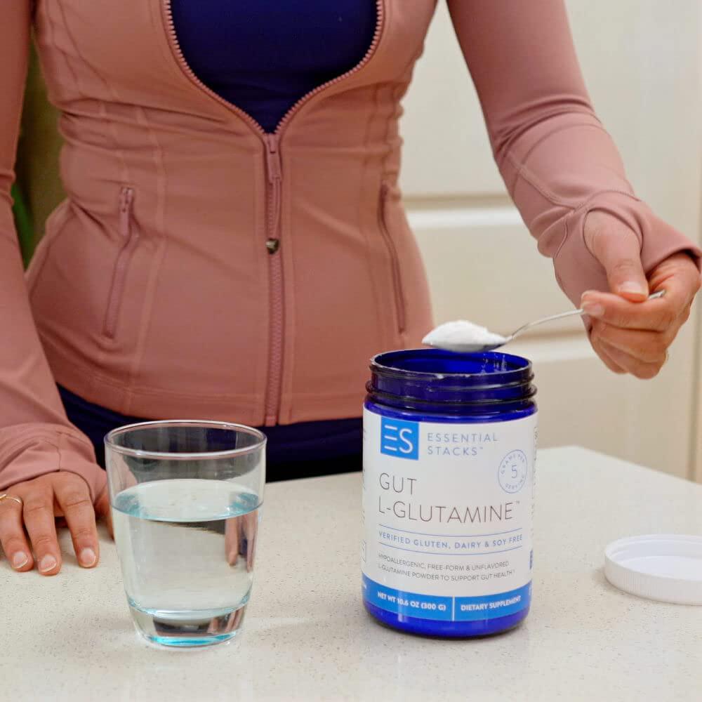 Essential Stacks Gut L-Glutamine Powder - Gluten Free, Dairy Free, Soy Free, Non-GMO and Hypoallergenic with 3rd Party Verified Allergen Testing - Pure Unflavored L Glutamine for Optimal Gut Health