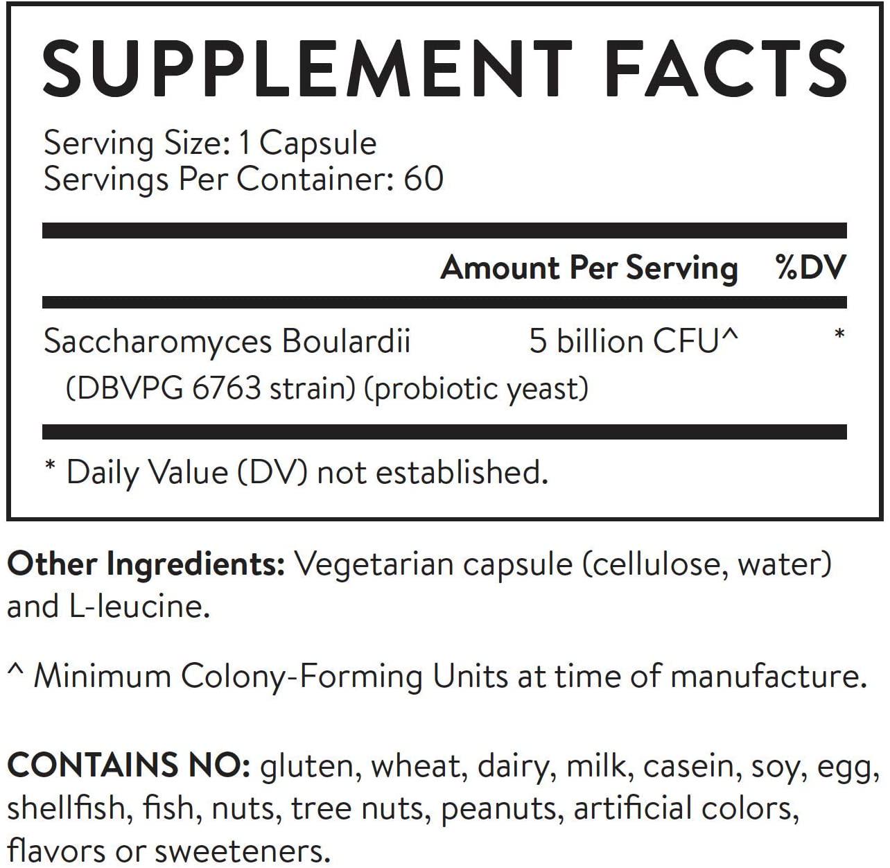Essential Stacks Pure Saccharomyces Boulardii Probiotic - Gluten, Dairy and Soy Free - 5 Billion CFUs S Boulardii DBV PG 6763 Strain (60 Capsules)