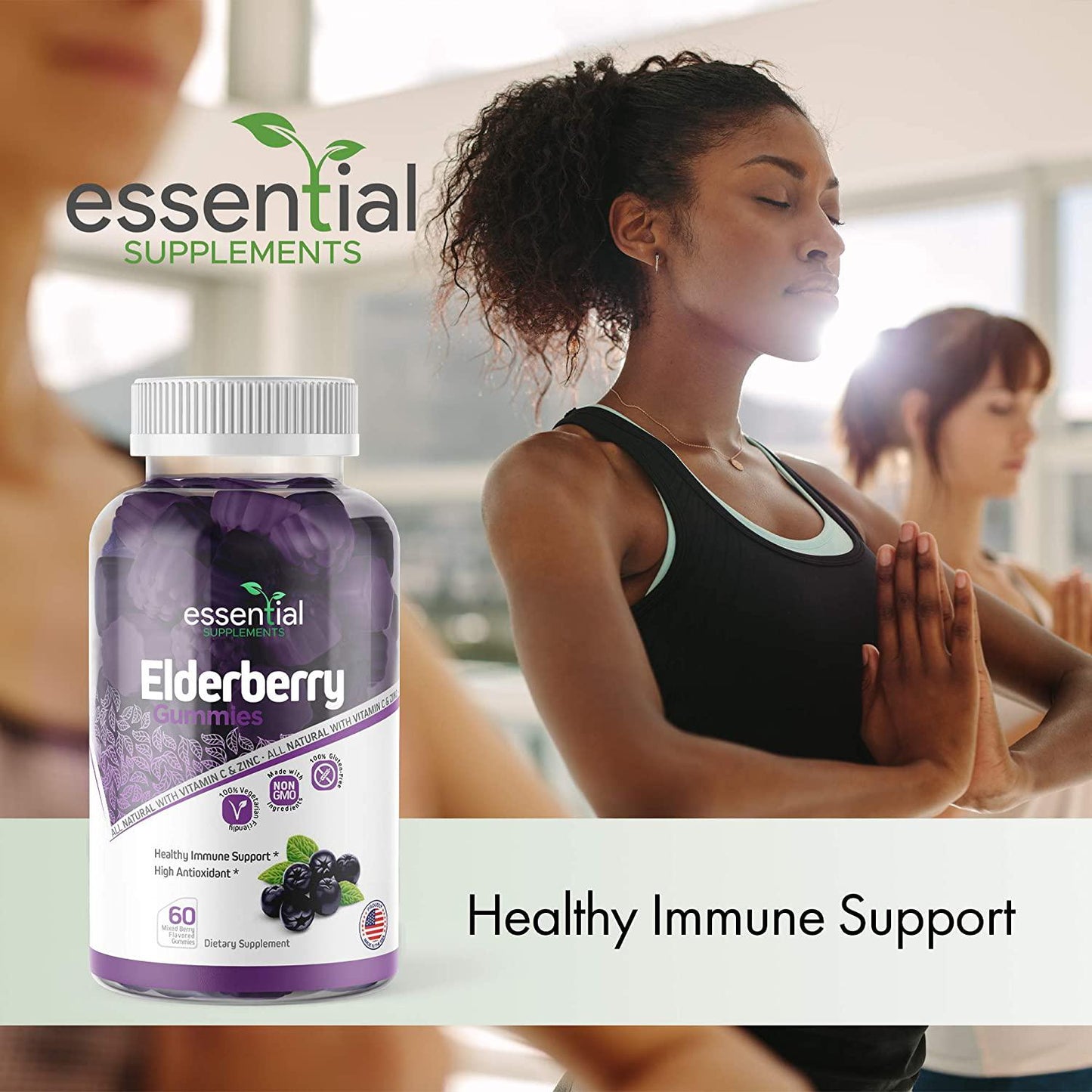 Essential Supplements Elderberry | Zinc Supplements for Immune Support | Elderberry Gummies with Added Vitamin C and Zinc | Zinc Vitamins for Adults