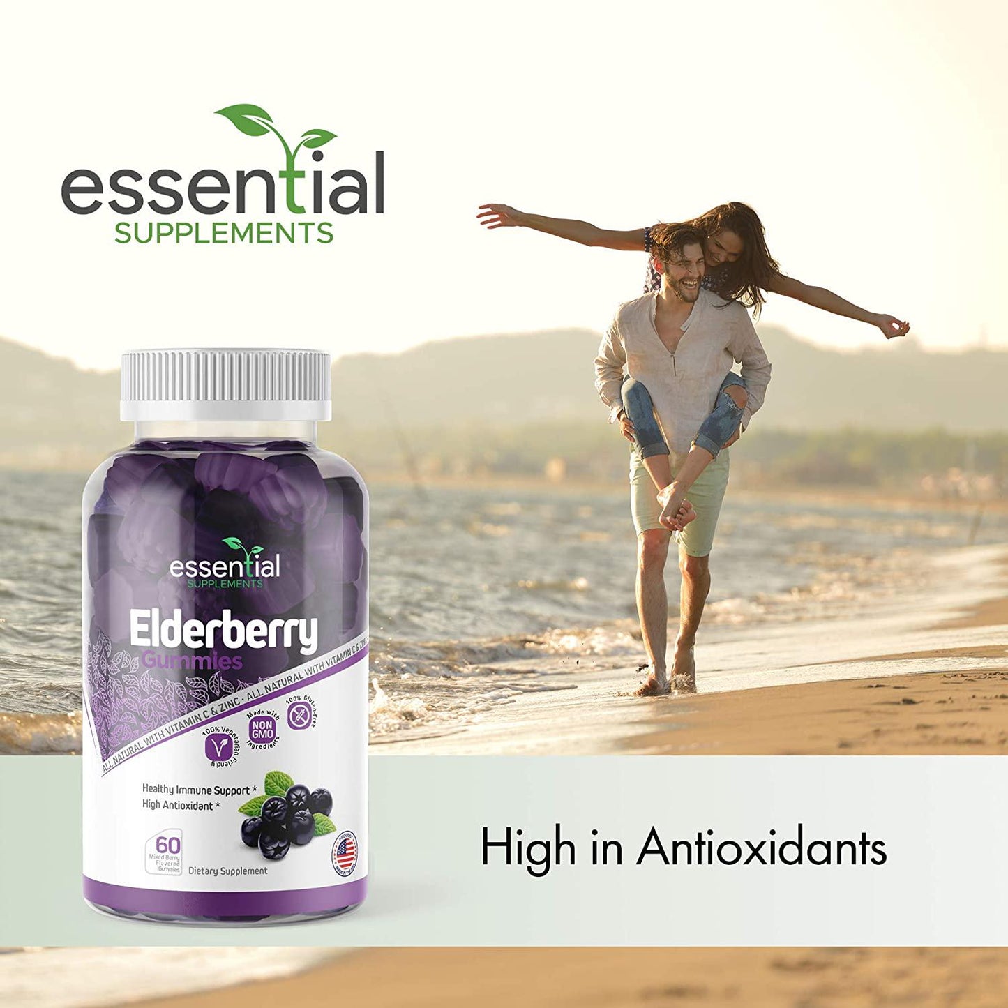 Essential Supplements Elderberry | Zinc Supplements for Immune Support | Elderberry Gummies with Added Vitamin C and Zinc | Zinc Vitamins for Adults