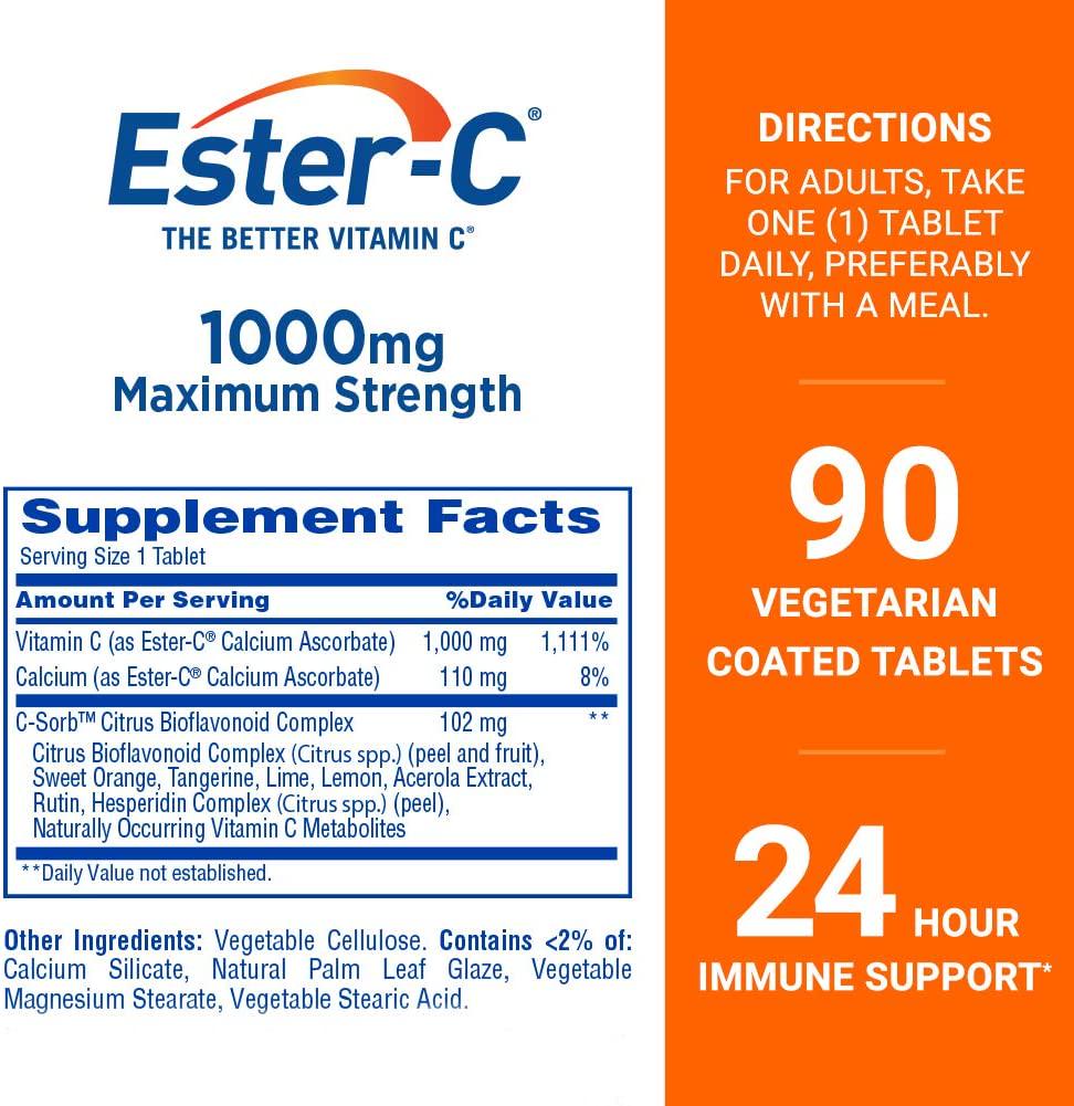 Ester-C Vitamin C, 1,000 mg, 90 Coated Tablets