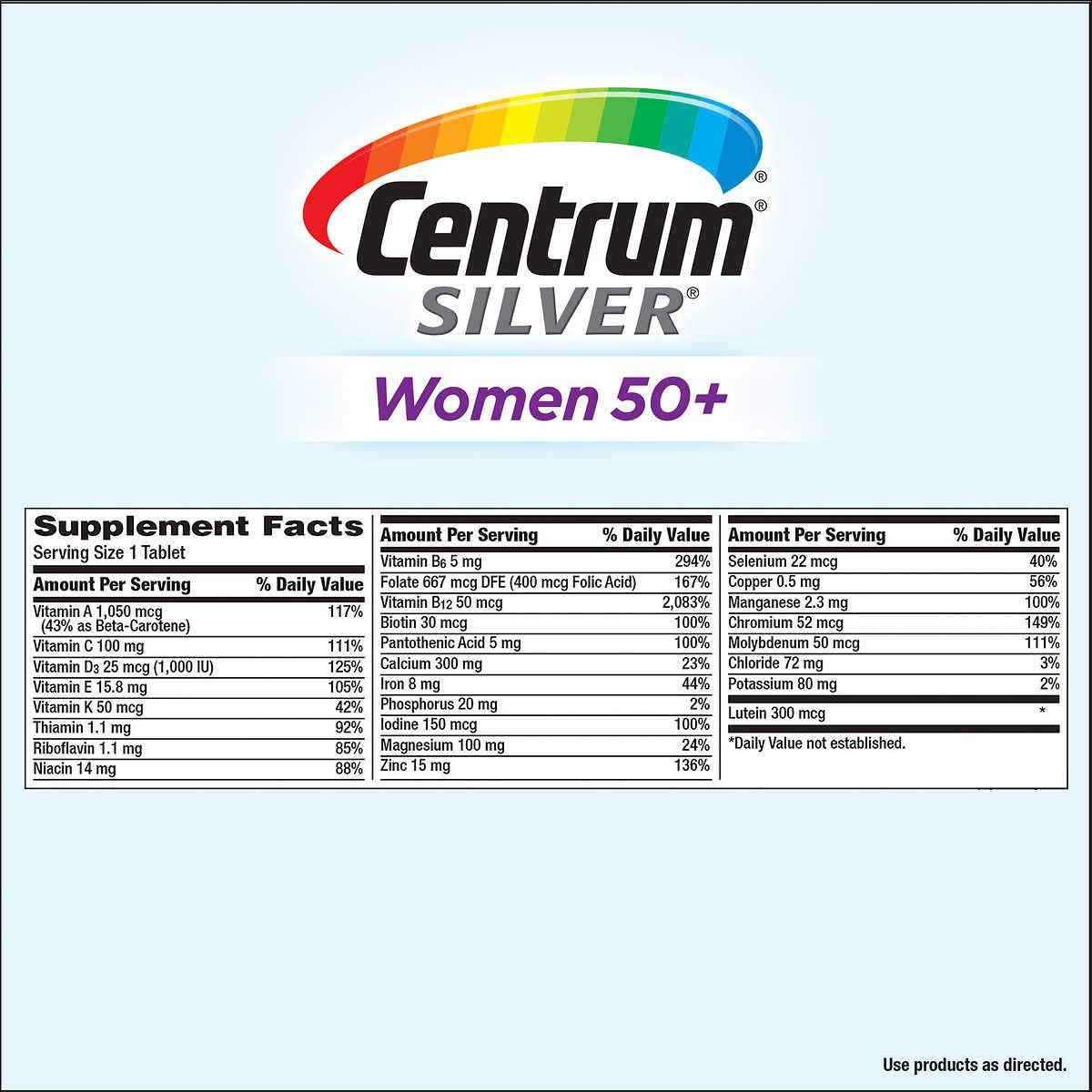 Evaxo Centrum Silver Women 50+, 275 Tablets Multivitamin, Multimineral Supplement.#B