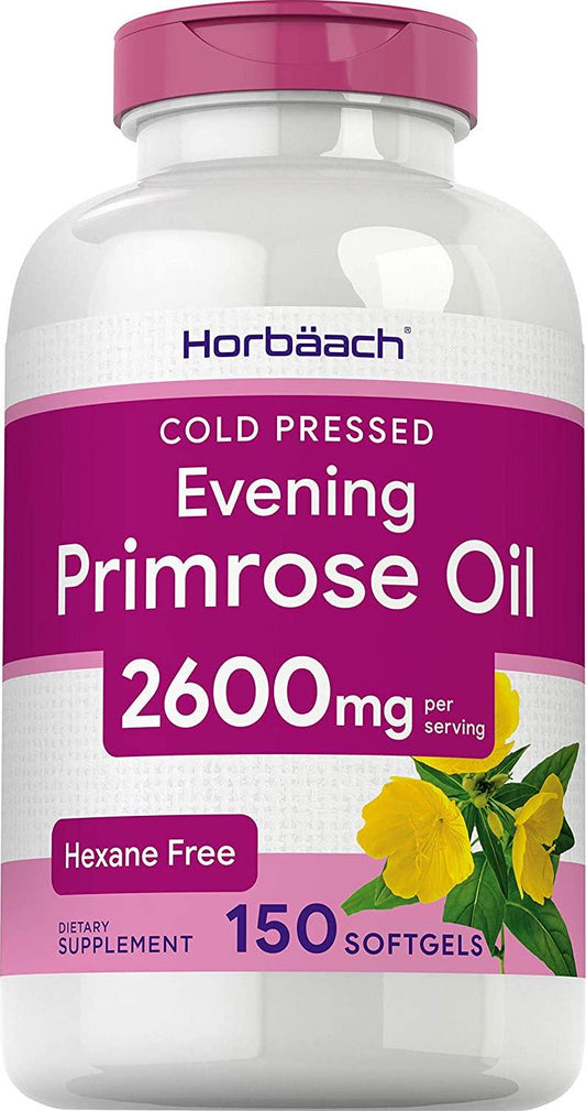 Evening Primrose Oil Capsules 2600mg | 150 Softgels | Hexane Free Pills | Cold Pressed Supplement with GLA | Non-GMO, Gluten Free | by Horbaach