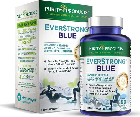 EverStrong Blue by Purity Products - Strength Building + Brain Boosting w/ Muscle Matrix Blend ft. Creapure Creatine Monohydrate + more, Wild Organic Blueberry Complex, 1000 IU Vitamin D3 - 90 Tablets
