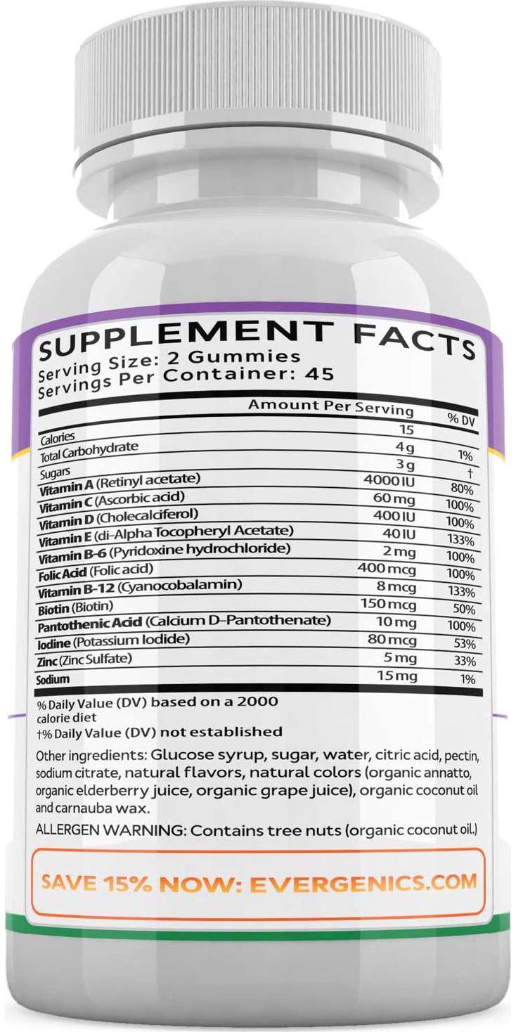 Evergenics Super Daily Wholefood Multivitamins, Minerals and Antioxidants for Adults. Delicious Gummies Offering Complete Daily Nutrition from Natural and Organic Ingredients. 90 Gummies.