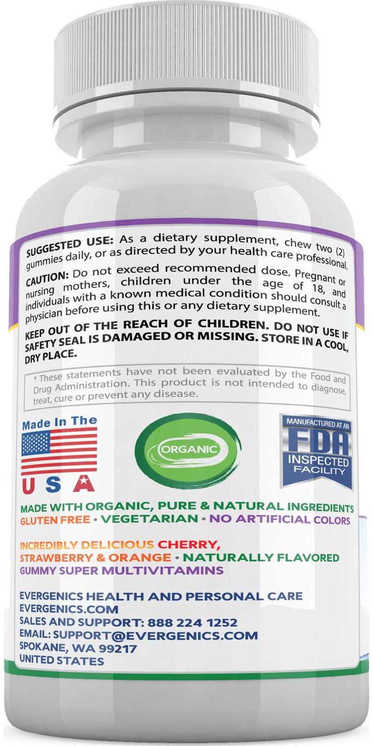 Evergenics Super Daily Wholefood Multivitamins, Minerals and Antioxidants for Adults. Delicious Gummies Offering Complete Daily Nutrition from Natural and Organic Ingredients. 90 Gummies.