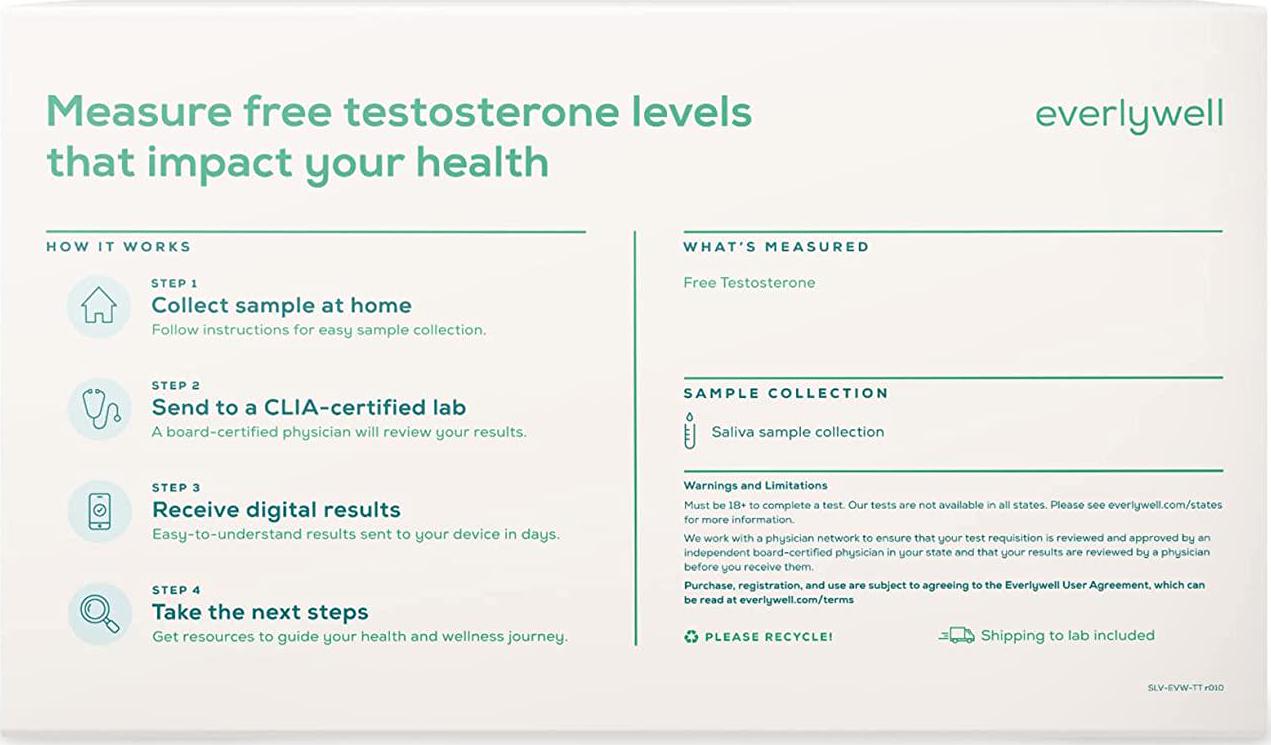 Everlywell Testosterone Test - at-Home Collection Kit - Accurate Results from a CLIA-Certified Lab Within Days - Ages 18+
