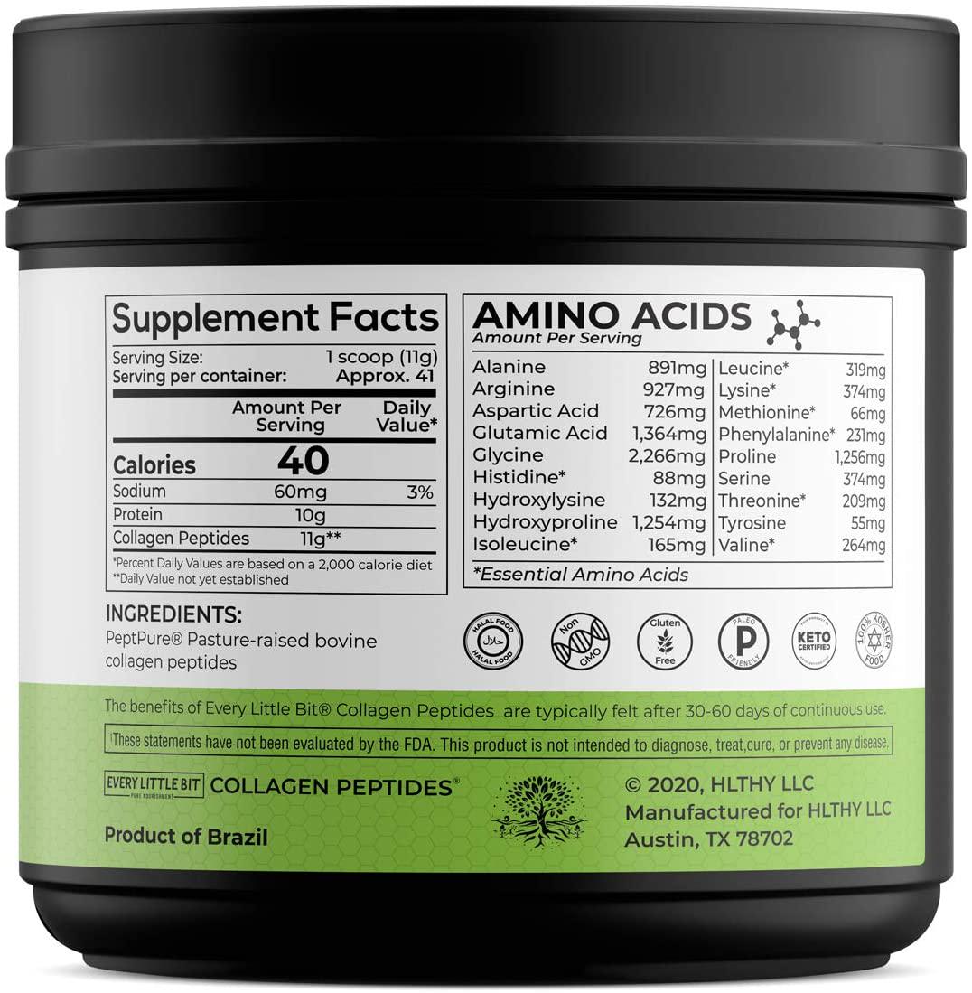 Every Little Bit Collagen Peptides Powder – Protein and Amino Acid Supplement, Hair, Skin, Nails and Joints – Potent 11g Per Serving