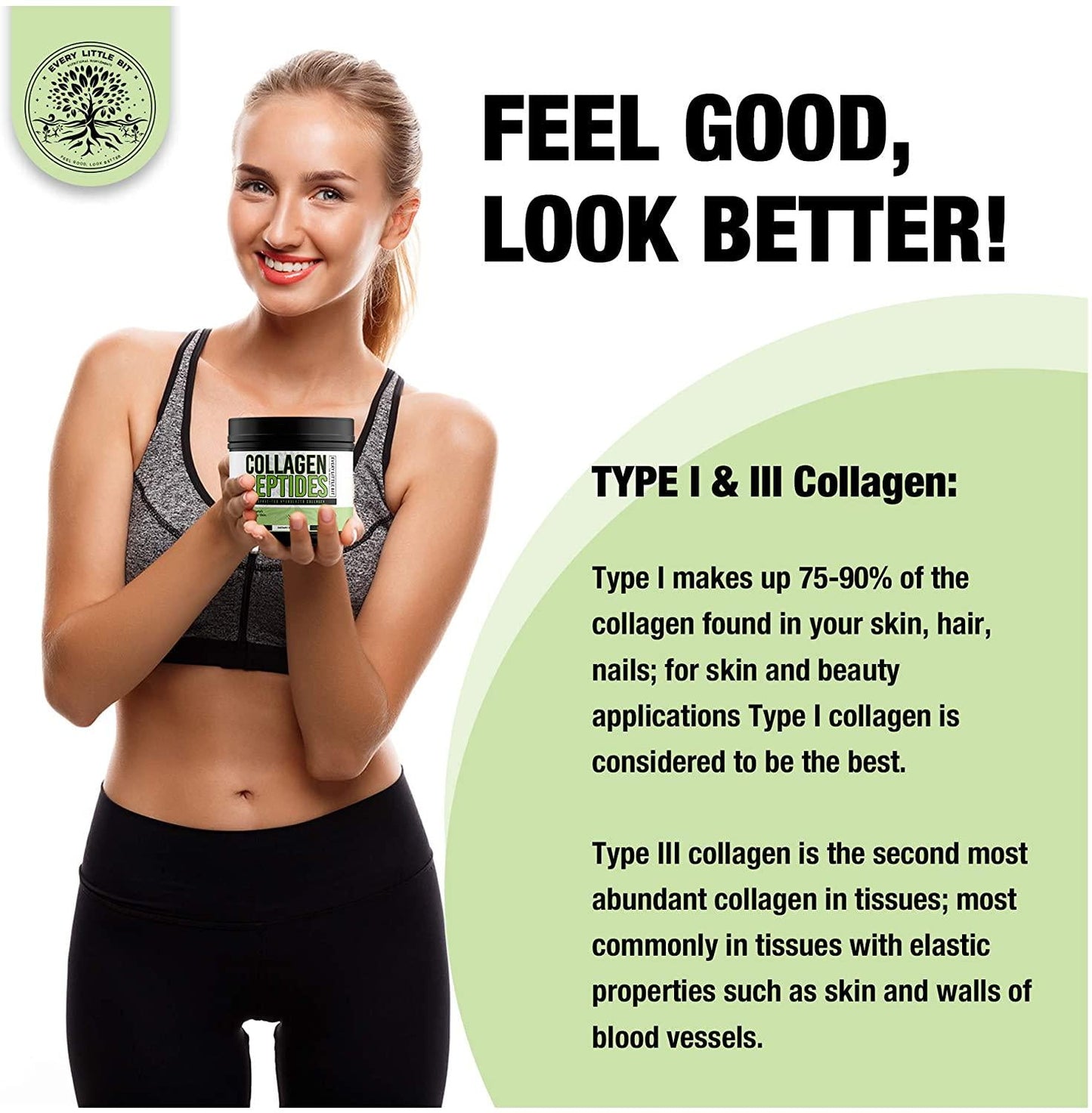 Every Little Bit Collagen Peptides Powder – Protein and Amino Acid Supplement, Hair, Skin, Nails and Joints – Potent 11g Per Serving